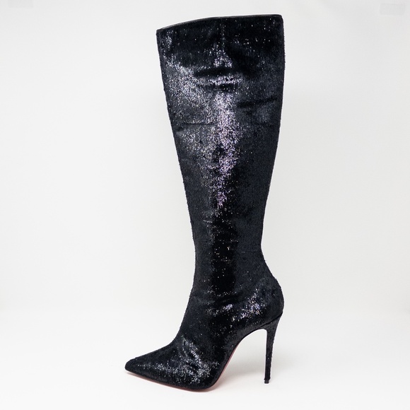 Christian Louboutin Shoes - Christian Louboutin Kate Botta 100 Black Velours Papillon Knee High Boots 37 EU